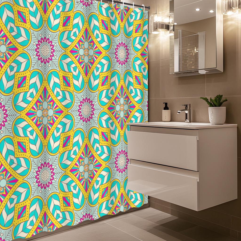 1 Stück Böhmischer Bunter Geometrischer Duschvorhang, Inklusive 12 Haken, Strapazierfähiges Polyester, für Badezimmer- & Heimdekoration