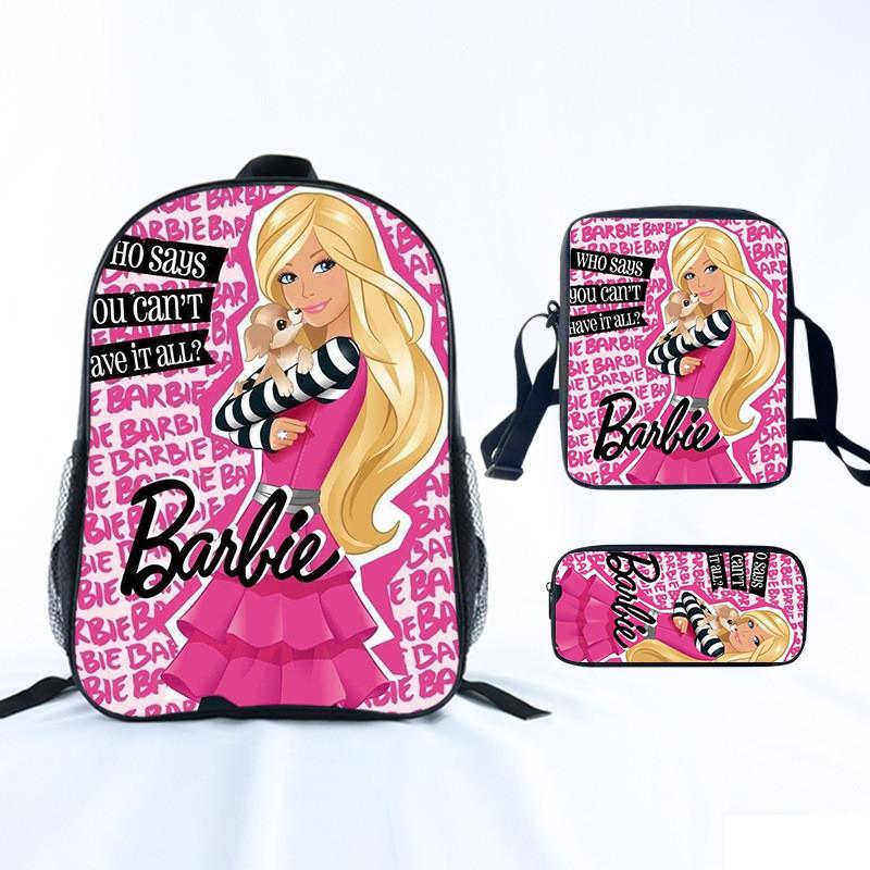 Barbie Princess School Bag Threepiece Set With Oxford Fabric For Girls Student Use