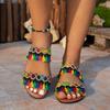 Mode Damen Schuh Sommer Griechischer Stil Volkstümliche Hausschuhe Damen Flache Hausschuhe Lässig Bequem Strand Damen Sandalen Pantoletten Damen