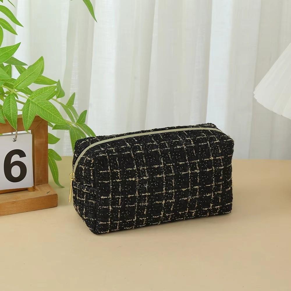 Fashion With Handle Cosmetic Bag Large Capacity Linen Cotton Makeup Bag Breathable Lightweight Toiletry Handbag Women