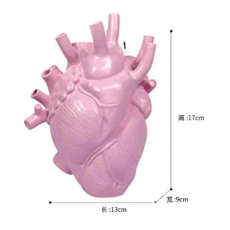 New Transparent Heart Resin Vase Anatomical Heart Flower Vase Ornament Craft Planter Pot For Office Living Room Bedroom Desktop