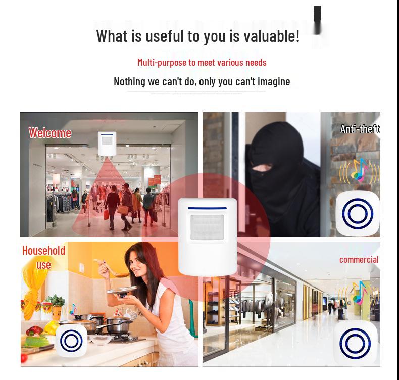 Infrared Sensor Wireless Doorbell with 38 Ringtones Welcomer