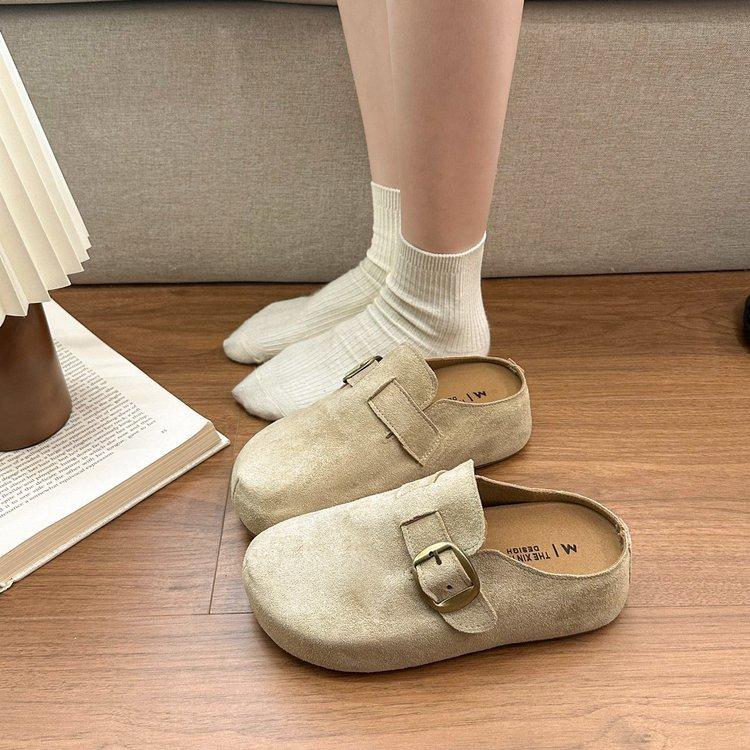 Thick-soled Boken slippers 2025 autumn new one-pedal lazy bag head half slippers female Mori inner height-increasing single shoes