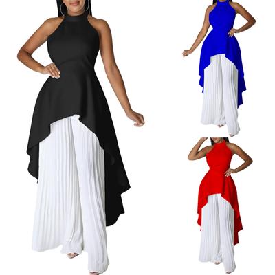 Personalized Fashion Sleeveless Irregular Top Wide Leg Trouser Set Solid Summer Commuter 2-Piece Set
