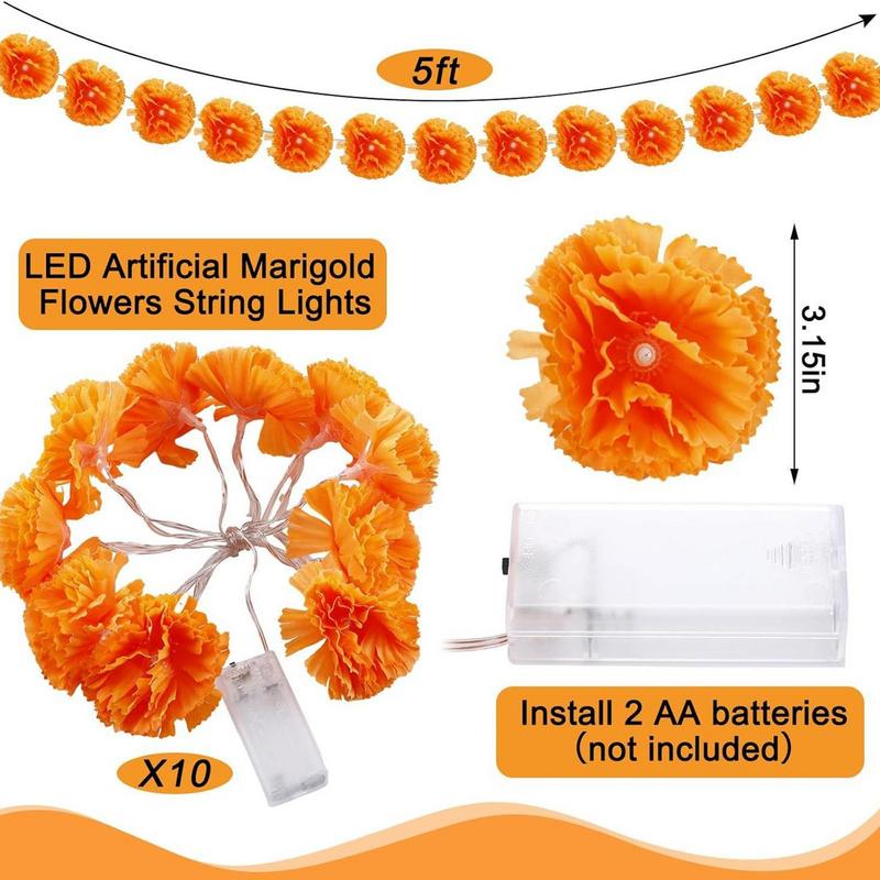 Led Marigold Garland Lights Lighted Marigold LED Flowers Day Of The Dead Decorations Diwali Decorations For Home Battery
