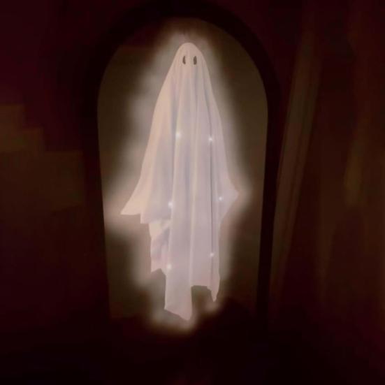 Halloween Ghost Mirror Spooky Hologram Ghost Skeleton Mirror with LED Light for Halloween Home Bedroom Decor