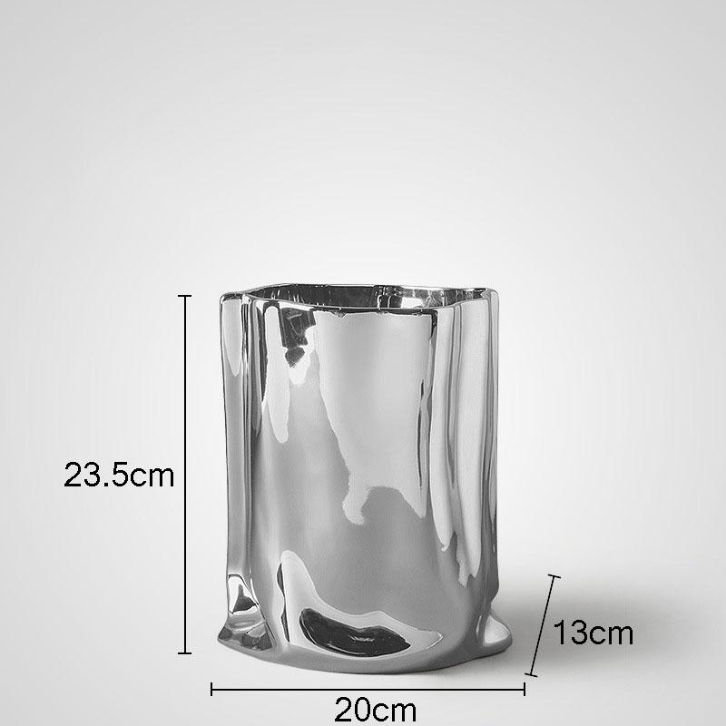 Silver Plated Ceramic Vase Desk Decoration Creative Pleated Vases Decorative Flowers Pots Flower Arrangement Modern Home Decor