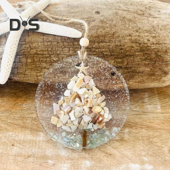Küsten-Weihnachtsschmuck, hängende Seeglasstücke, Lichtfänger, Strandglas, Sonnenfänger auf Acrylkreis für Fenster, Baumdekoration