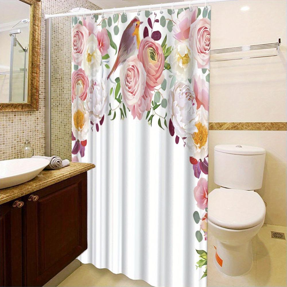 Vibrant Floral & Bird Shower Curtain - Polyester, Machine Washable, 12 Hooks, Elegant Bathroom Decor, Easy Install