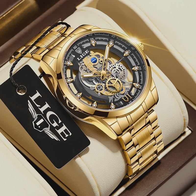 Men Watch Skeleton Quartz Wristwatch Gold Skeleton Retro Man Watch Top Brand Luxury Clock Mens Watches