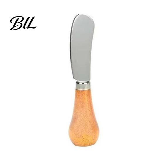 Kitchen Spatula Upright Butter Knife with Solid Wood Handle Stainless Steel Cheese Spreader for Toast Jam Non-Slip Peanut Smearing Tool Surface 1pc