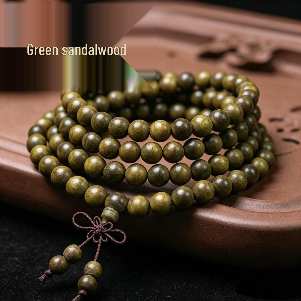 Argentina Green Sandalwood Beaded Bracelet: 8mm Buddhist Rosary for Men & Women