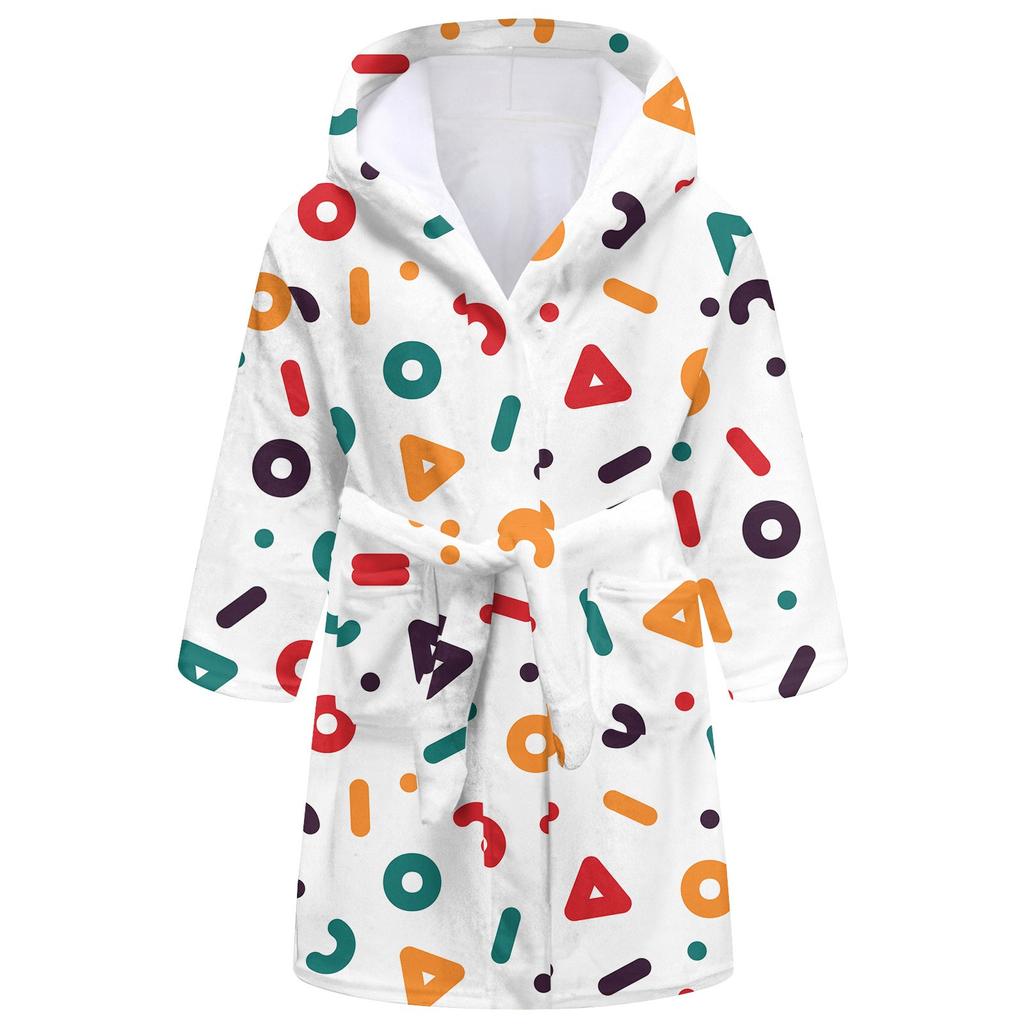 Children's Long Bathrobe Printed Flannel Pajamas