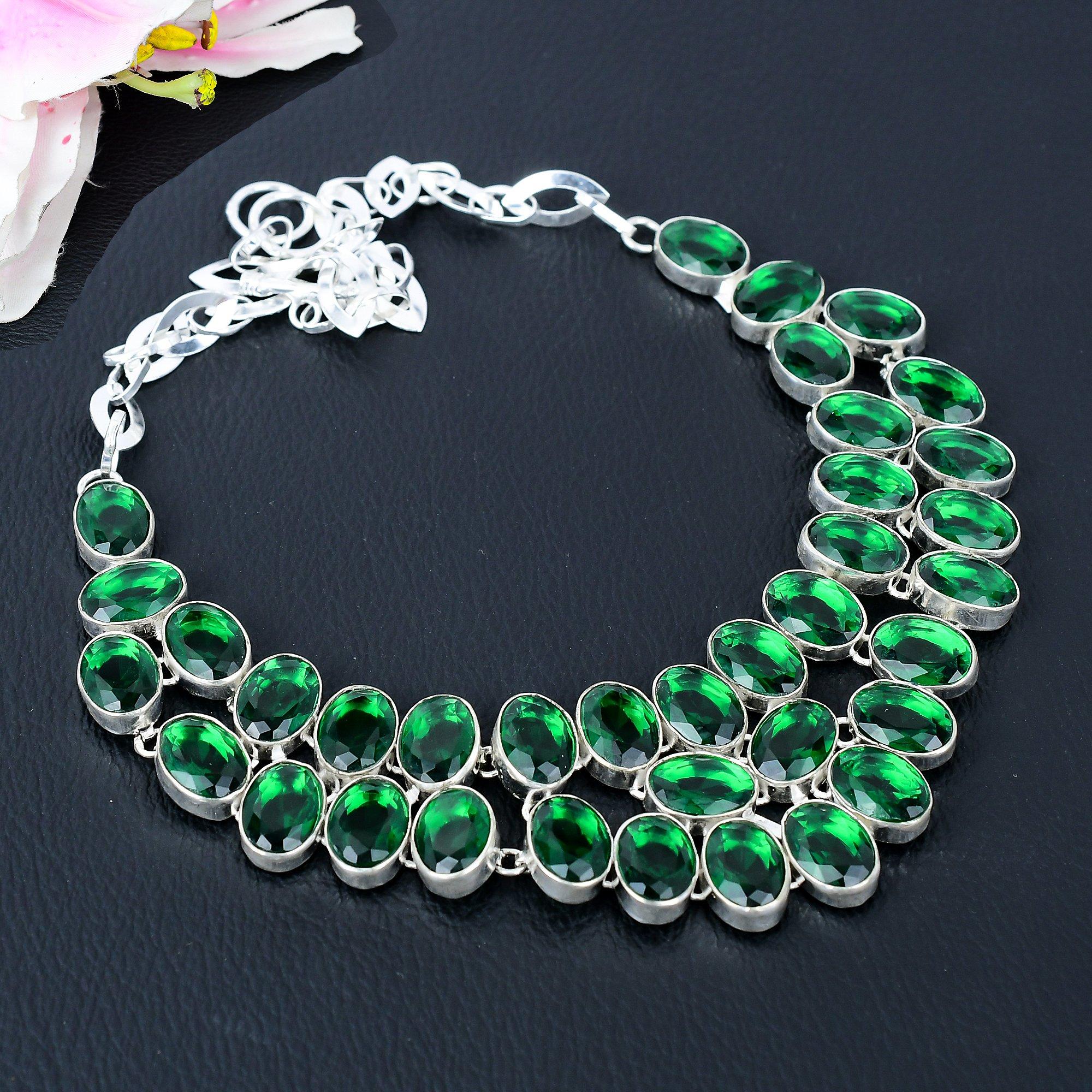 

Chrome Diopside Gemstone Handmade 925 Sterling Silver Jewelry Necklace 18 KG-392