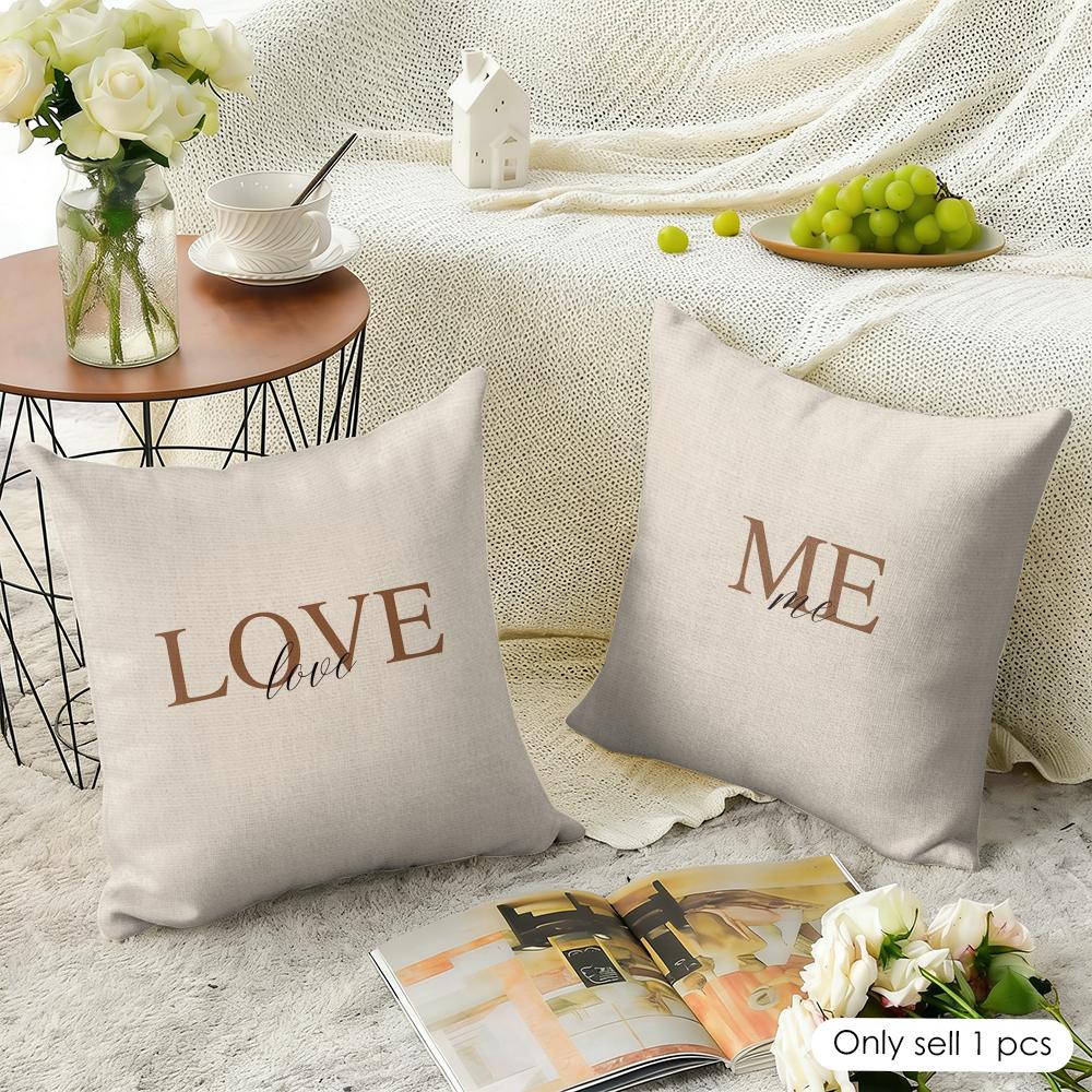 Simplicity Fashion Text Love Cushion Cover Natural Linen Organic Fabric Double-Sided Printing Sofa Home Decor Gift Pillow Case