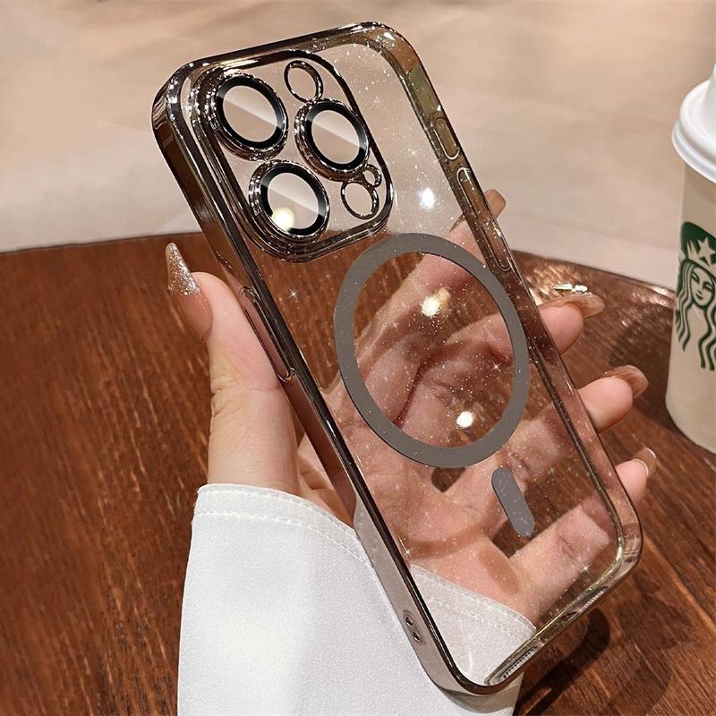 Luxury Plating Glitter For Magsafe Magnetic Wireless Charge Case For iPhone 16 15 14 Plus 13 12 Pro Max 11 Hard PC Thin Cover