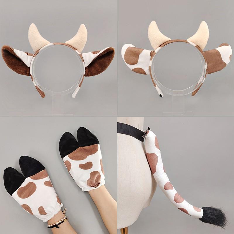 Cow-Themed Halloween Costume Set: Headband Ears Tail Hooves Party Performance Cosplay