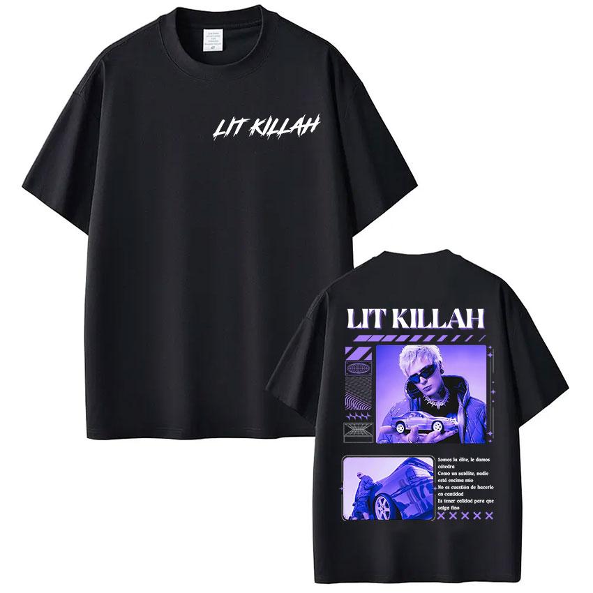 

Rap Singer Lit Killah Album Tshirt Tour Merch Oversized Short Sleeved Tshirt Mens Hiphop Gothic Punk Tshirt Street Wear M