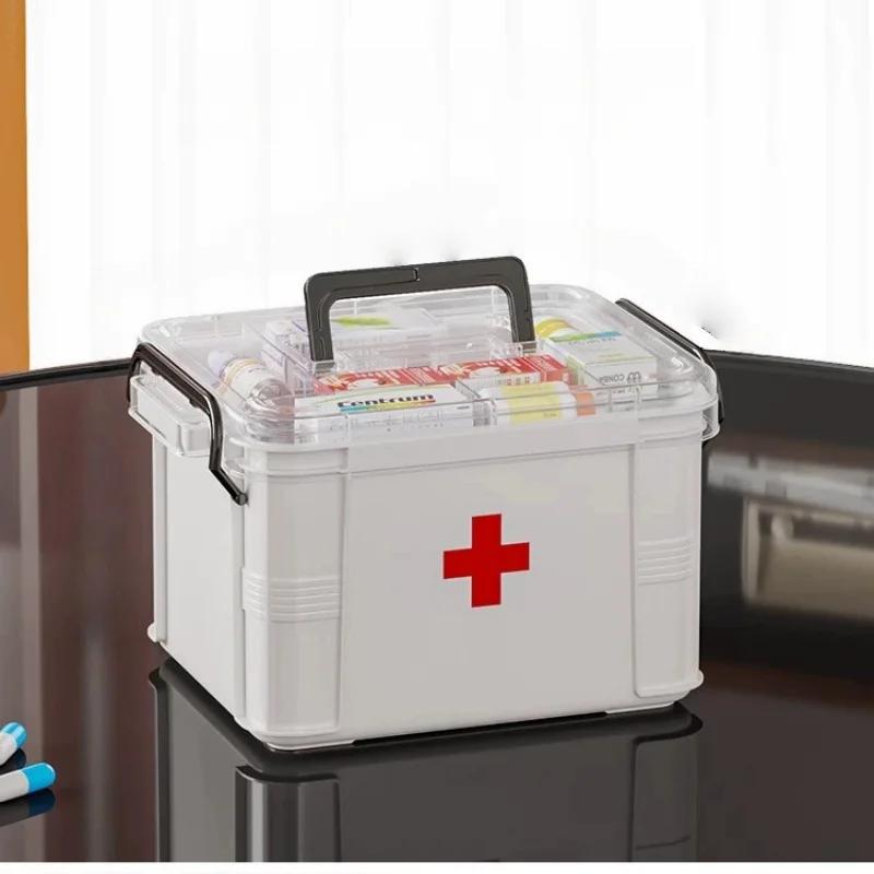

Clear Medicine Organizer Storage Box with Tray, Thickened Medicine Container Chest, Multipurpose Medical Case with Labels білий
