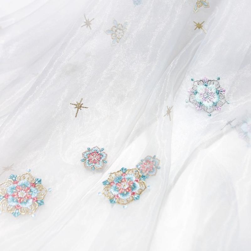 Snowflake Flower Embroidery Fabric DIY Hanfu Ancient Style Cheongsam Summer Skirt Children Clothing Baby Clothe Designer Fabric