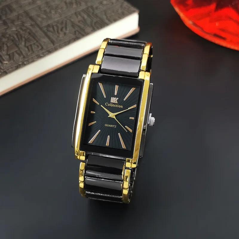 New Quartz Watches Man Fashion Luxury Business Rectangle Wristwatches Black Gold Couple Watch Gifts Reloj Hombre Montre Homme