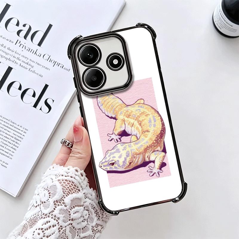 Lizards Geckos Cute Pet Plating Phone Case For Xiaomi Redmi Note 14 15 Pro Plus 13 12 11 11S 11T 10 9S 9 5G Anti-Fall Airabag Co