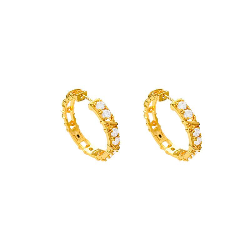 Contrasting color full diamond earrings k real gold electroplating light luxury high-end earrings niche design high-end earrings