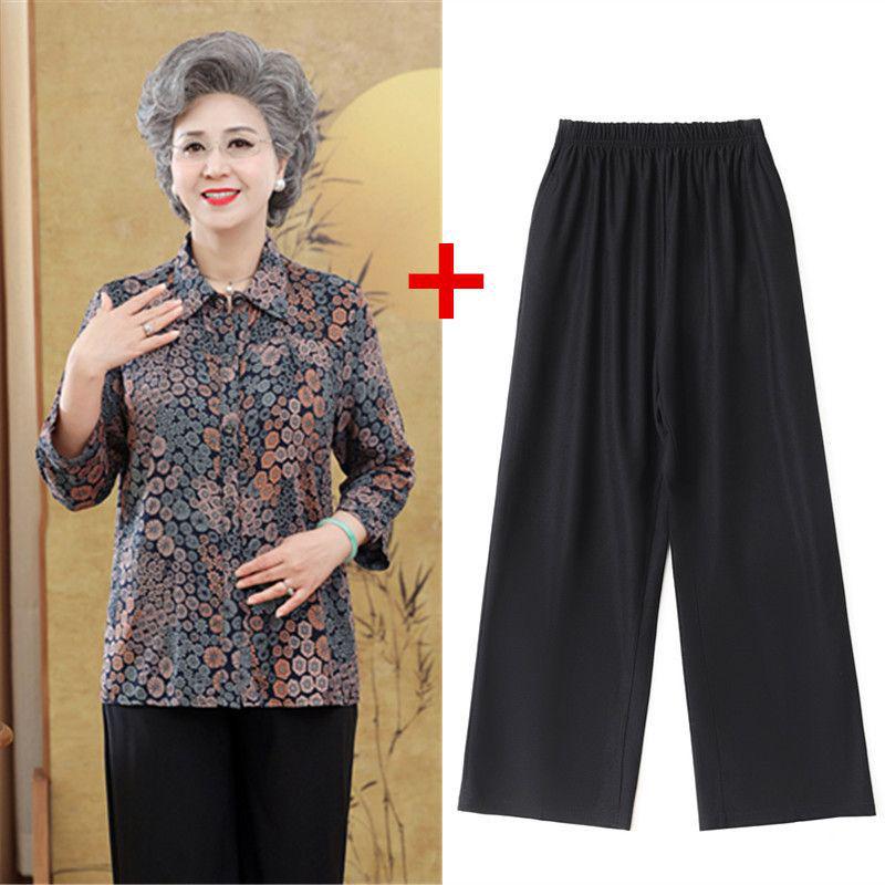 Summer Cotton Silk Cardigan for Elderly Women, 70s Grandma Seven-Sleeve Top Shirt