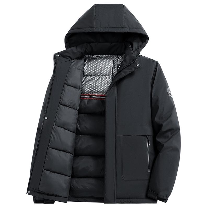 Men's Business Casual Down Jacket with Detachable Hood - Graphene Insulated, Thick Padded Cotton Coat for Winter