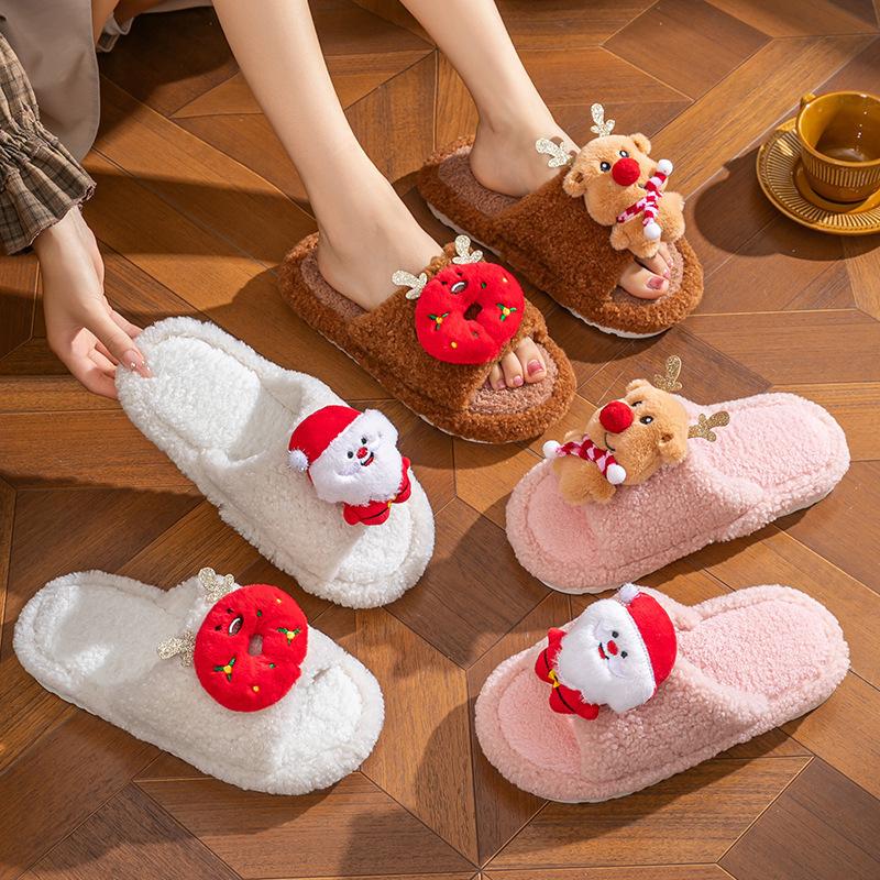 Fashion Christmas Women's Cotton Slippers Winter New Cartoon Fashion Lightweight Plush Shoes Comfortable Warm Non Slip Indoor Home Shoes