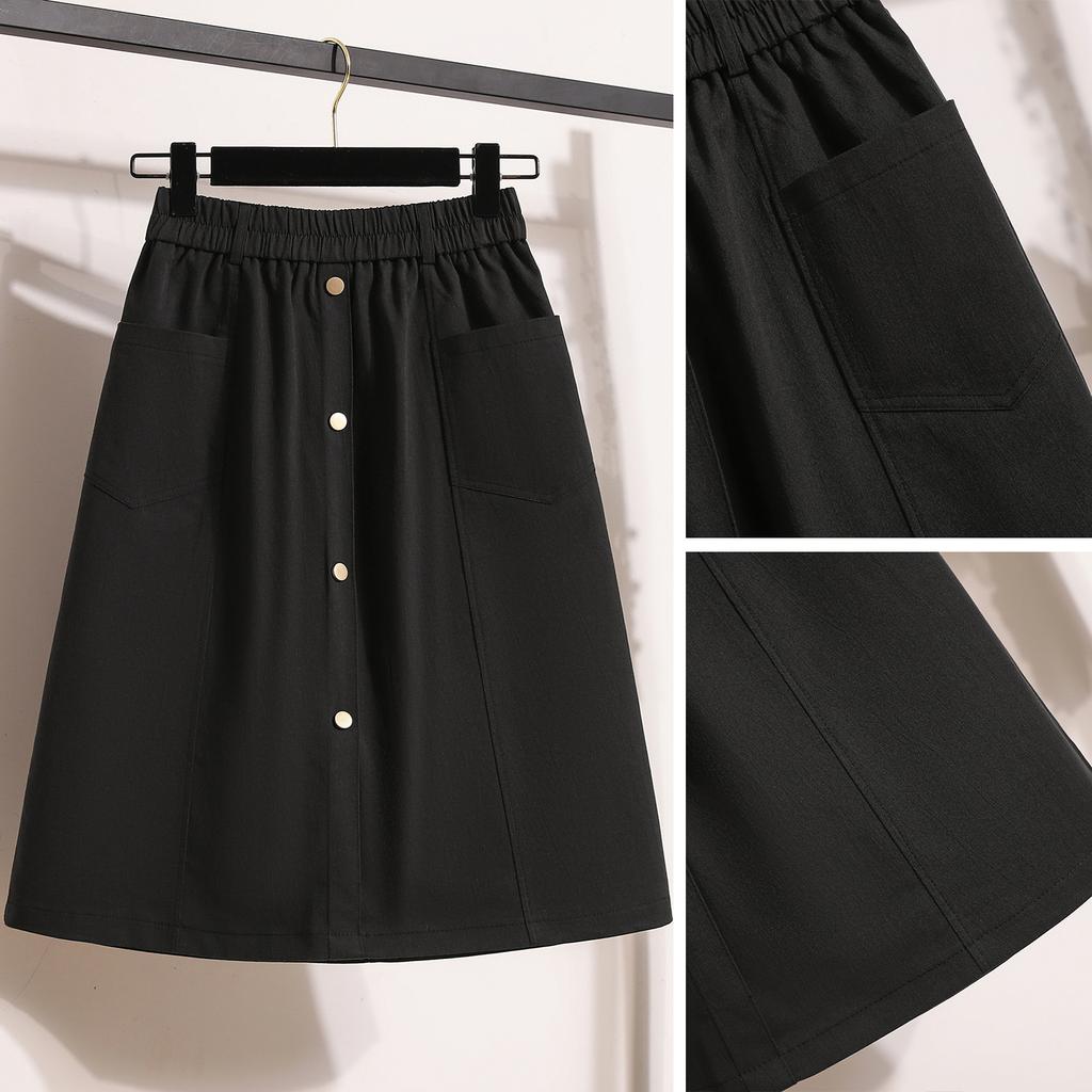 DIMANAF 2025 Plus Size Summer Elastic Skirts Women Buttons Fashion Loose A-Line Skirt High Waist Vintage Maxi