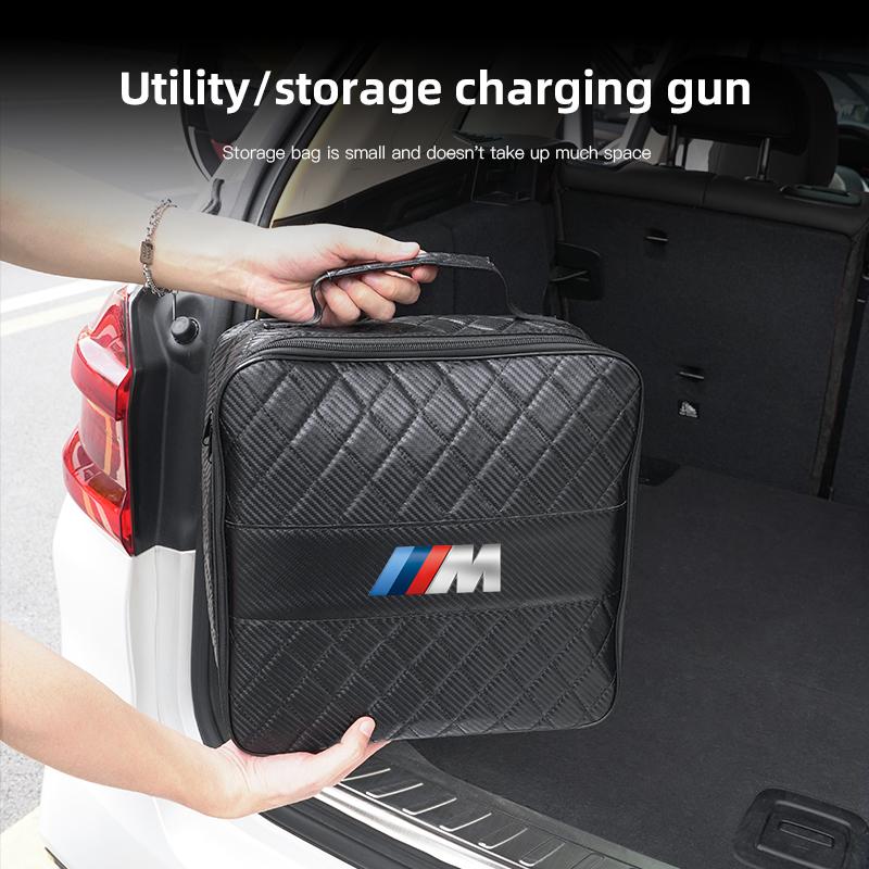 2026 Car Carbon Fiber Charging Gun Storage Bag Organizer Box Stickers For BMW G80 G06 G07 G42 G14 G15 G16 F20 F21 M2 M3 M4 M5 M6 KS6