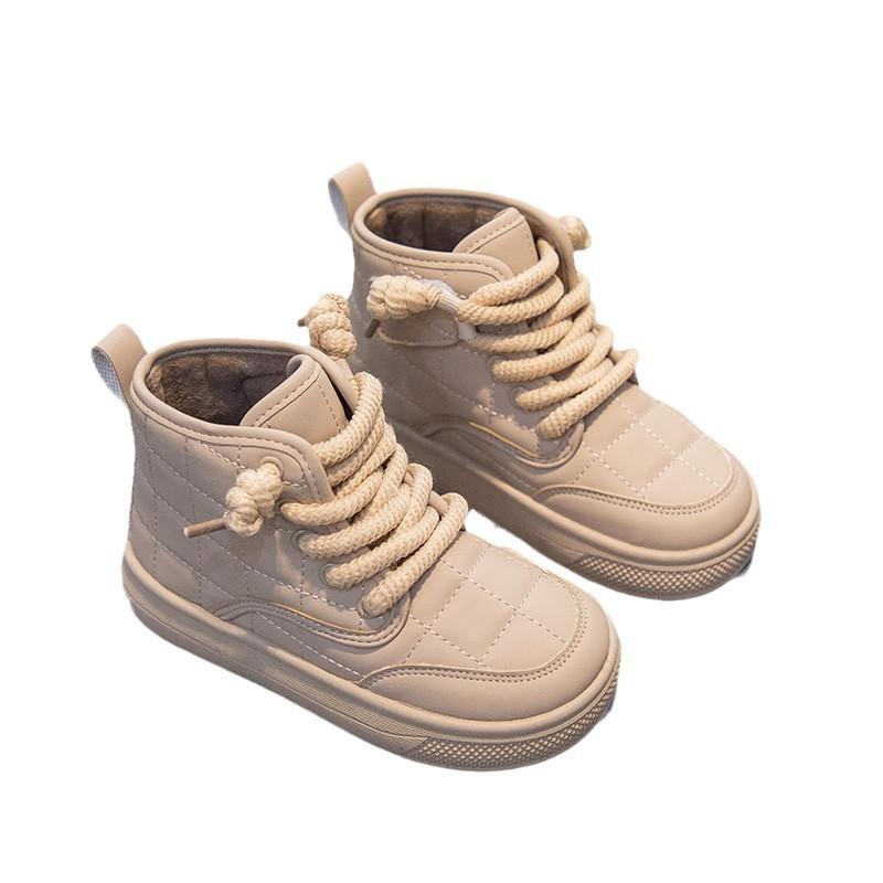 New Autumn and Winter Fashion Casual Thick-soled Plaid Warm Cotton Boots for Boys and Girls