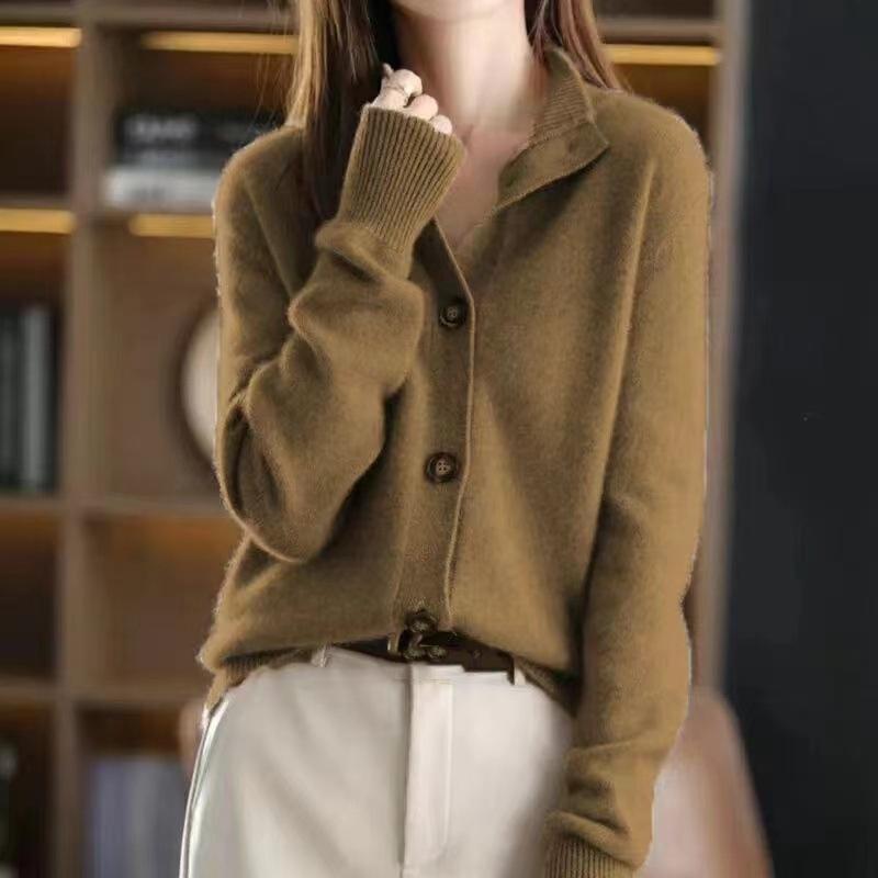 Autumn Winte Stand Collar Women's Korean Version Long Sleeved Sweater Casual Top Knitted Cardigan Solid Loose Short Jacket