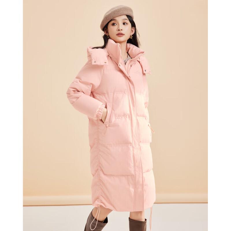 IEF Women's Korean Style Slimming Hooded Long Down Jacket