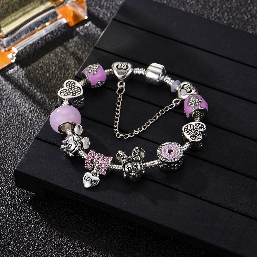 Cross-border Pink Rhinestone Mickey Mouse Peach Heart Pendant Bracelet