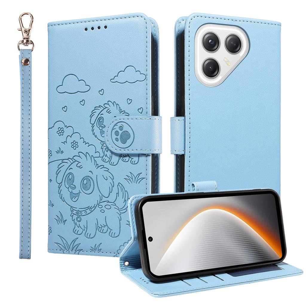 For TECNO Pova 7 Ultra 5G Case RFID Blocking Imprinted Dog Pattern PU Leather Phone Cover with Wrist Strap