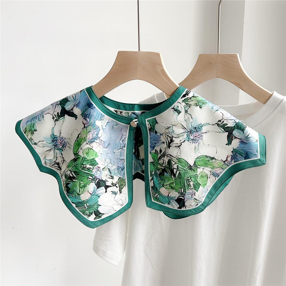 42*43cm Print Flower Sunscreen Shawl Scarf Decoration Fake Detachable Collar Protect Neck Shoulder Women Girl Dress Accessories