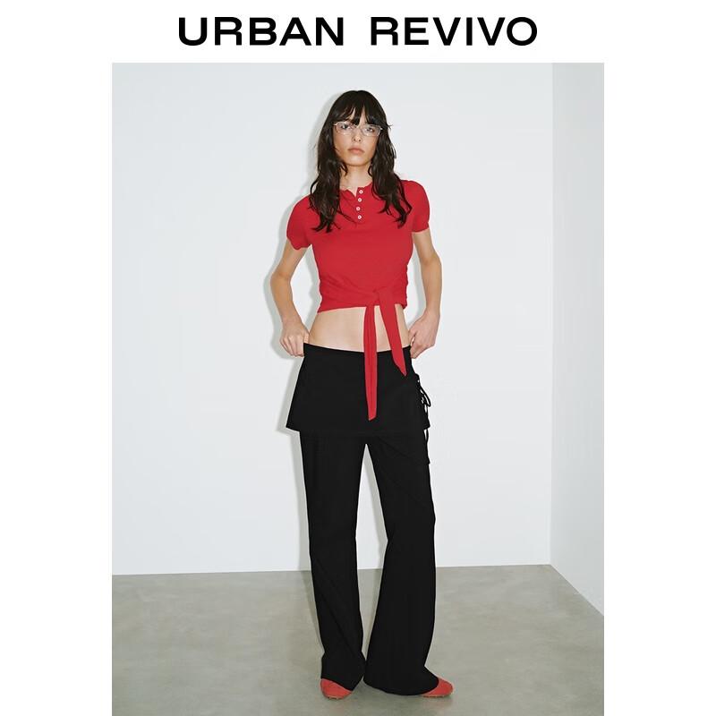 UR Women's High-Waist Slim Flared Pants with Lace-Up Detail