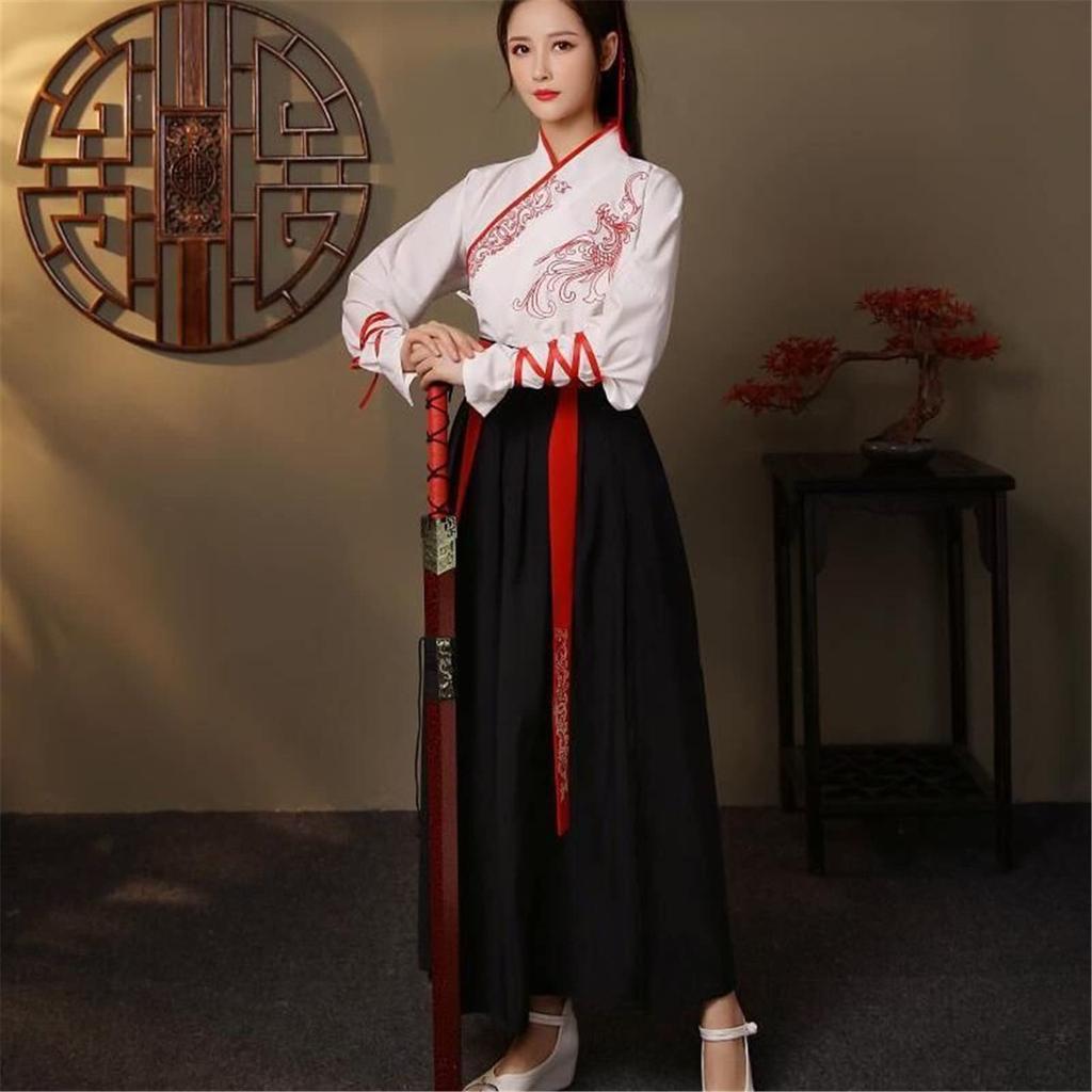 Hanfu Cosplay Costume Samurai Long Chinese Performance School Cultural Photo Stage Halloween Fancy Unisex [LanBuff] 3-Piece Set Swordsman, Hero,