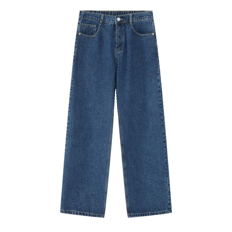 Men's New Loose Semi-elastic Waist Loose Straight Denim Trousers