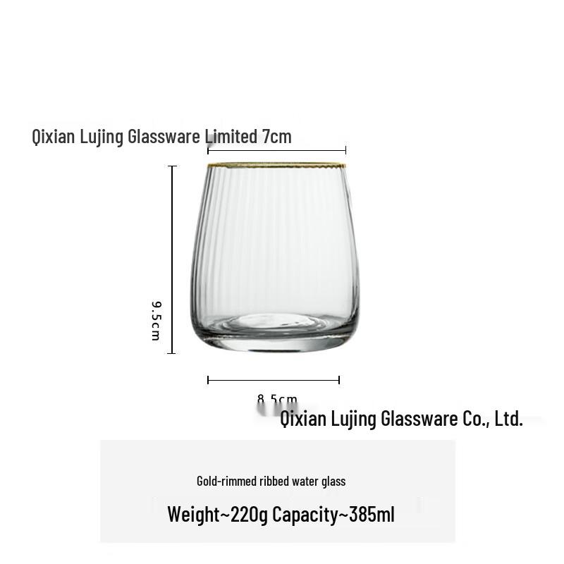 Shangqi Crystal Gold Rim Vertical Stripe Stemmed Glasses (Set of 2)