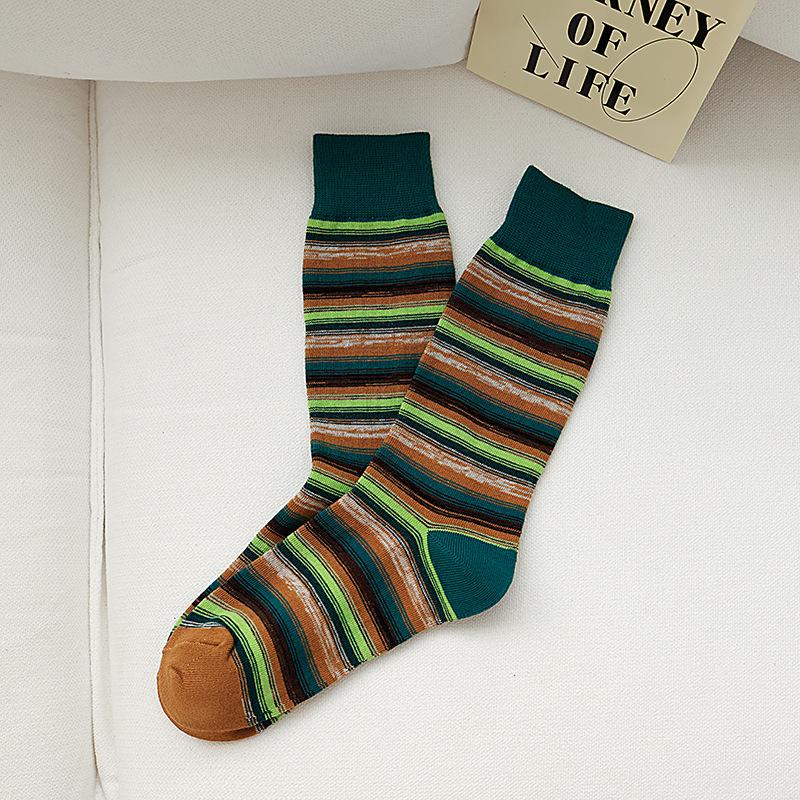 

Женские осенне-зимние винтажные полосатые гольфы с высоким паголенком 1 pair зелёный/имбирный