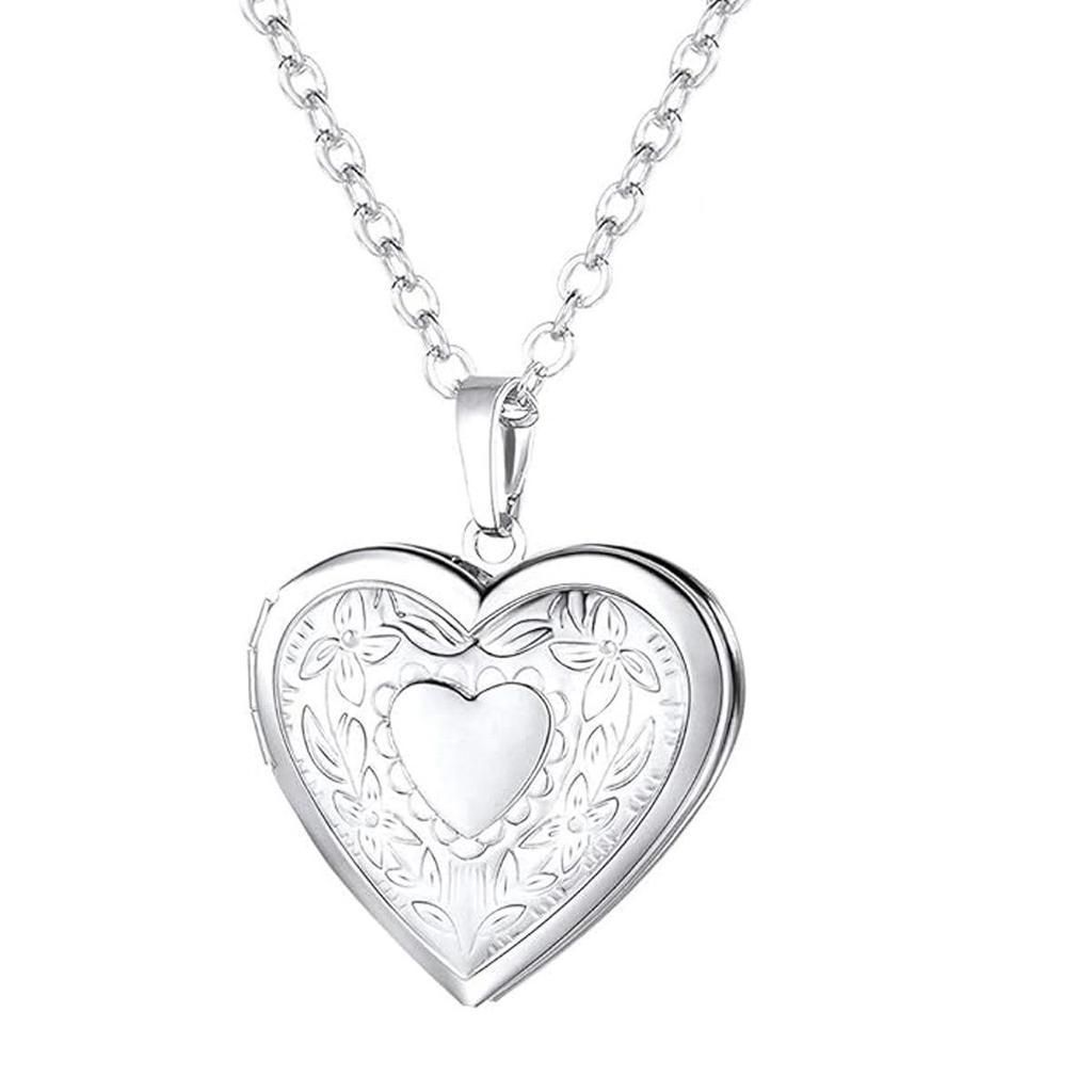 Engravable Heart Pattern Stainless Steel Pendant Necklace - DIY Photo Locket for Couples