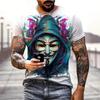 Summer Round Neck 3D Funny Masked Face Print Top Fashionable Casual Short Sleeved Men's T-shirts