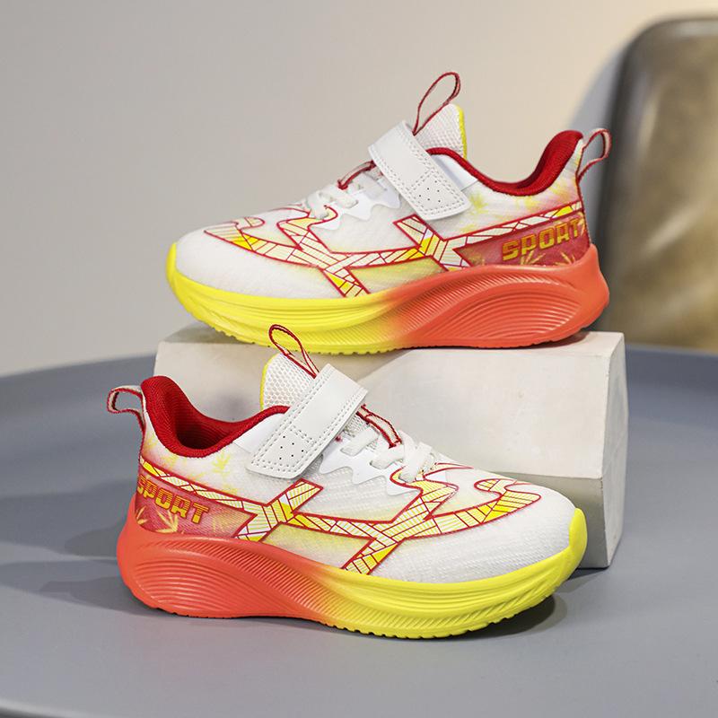 Children's and Primary School Students' Sports Shoes Breathable Mesh Autumn New Boys and Girls Cushioning Light Velcro Running Shoes