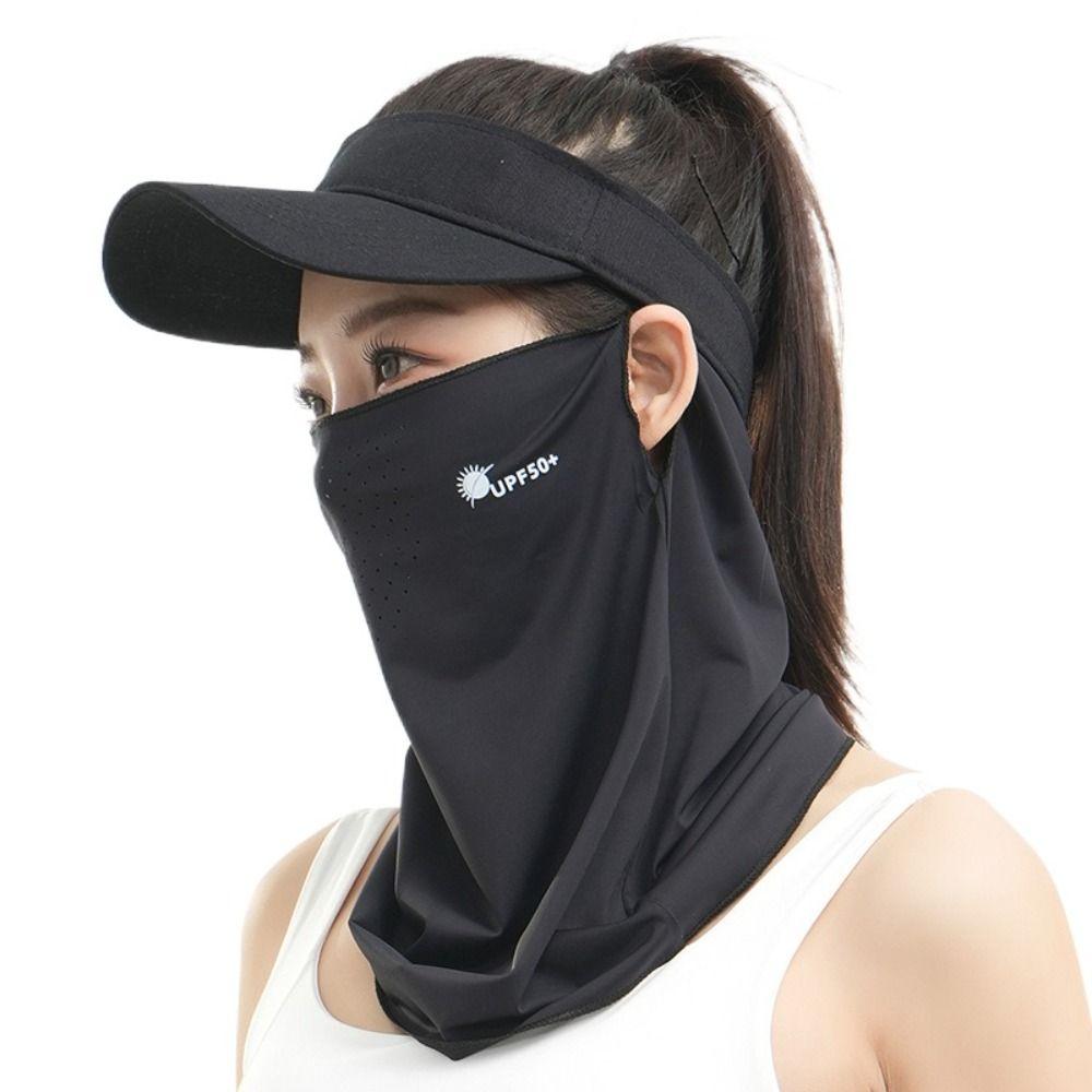 Letter Sunscreen Face Veil Breathable Neckline Face Cover Thin Summer Ice Silk Face Mask  Driving