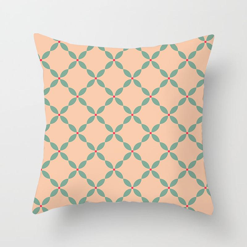New Color-blocking Geometric Pillow Case, Peach Leather Velvet Cushion Sofa Cushion Cover, Splicing Living Room
