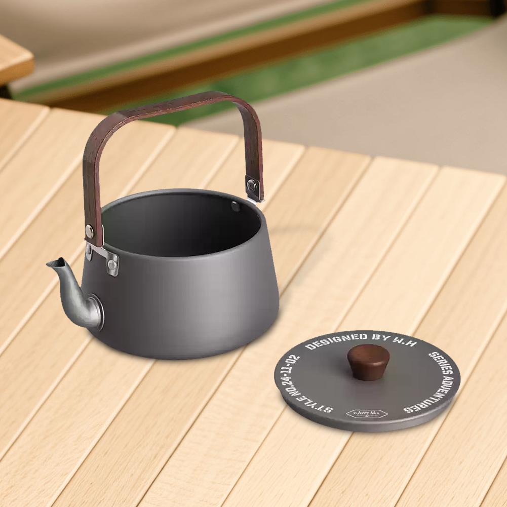 1.1L Outdoor Portable Teapot with Wooden Handle Boiling Stovetop Pot Aluminum Alloy for Outdoor Travel Camping