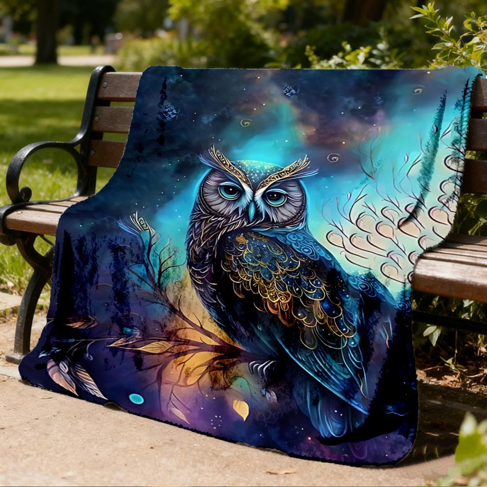 1pc Fantasy Owl Artwork Print Outdoor Blanket, Lightweight Polyester,